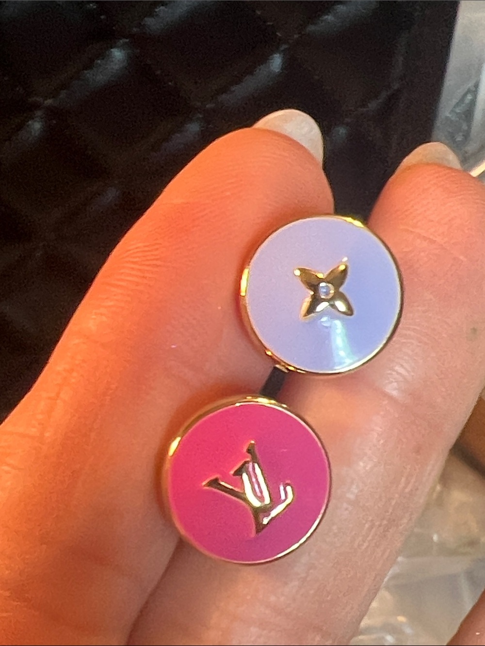 Designer-Inspired Pink and Lavender Round Logo Stud Earrings